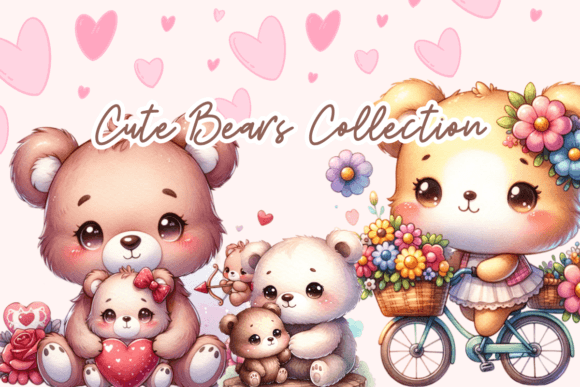 Cute Bears Watercolor Valentin Clipart