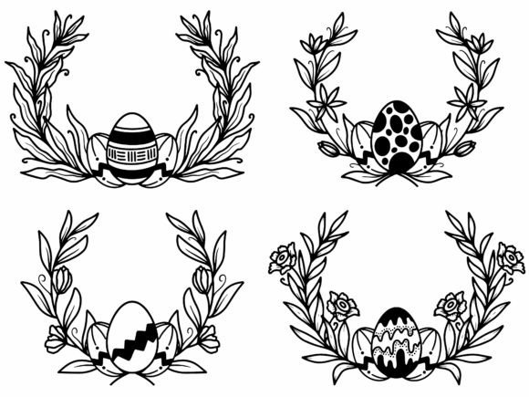 Easter Eggs Flower Line Art