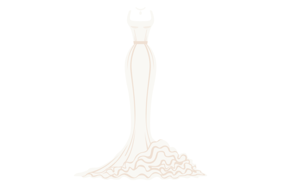 Elegant Long White Dress. Cartoon Weddin
