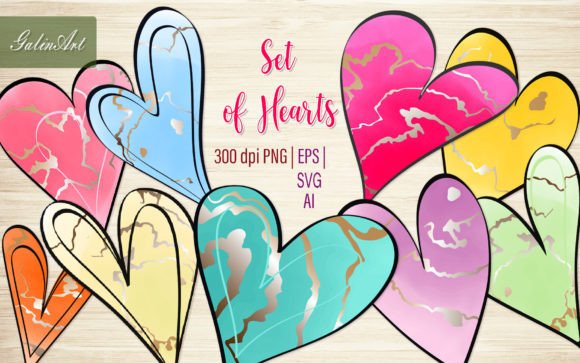 Heart Set Colored Watercolor Hearts