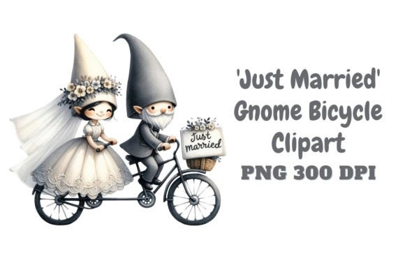 Just Married Gnome Bicycle Clipart