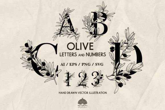 Olive Alphabet and Numbers SVG PNG EPS