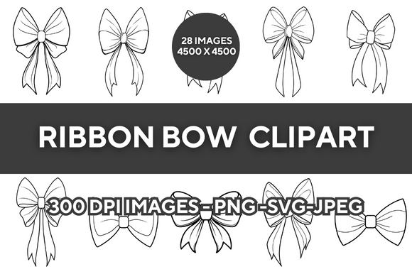 Ribbon Bow Outline SVG Bundle Clipart