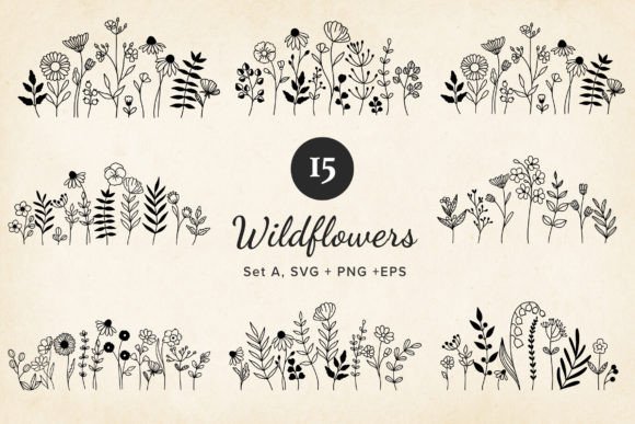 Set 15 Minimal Wildflower SVG: Handdrawn