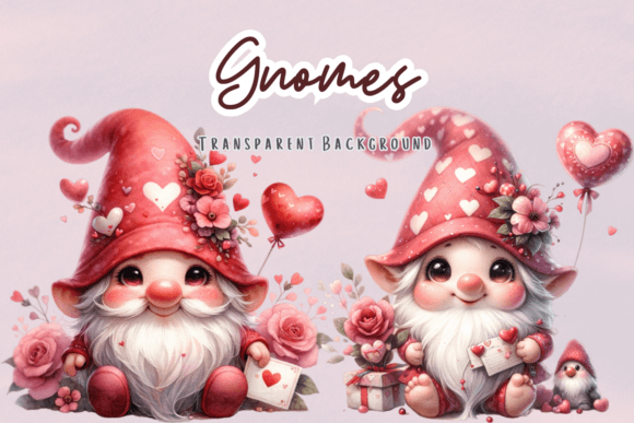 Valentine Gnome Watercolor Gnome Clipart