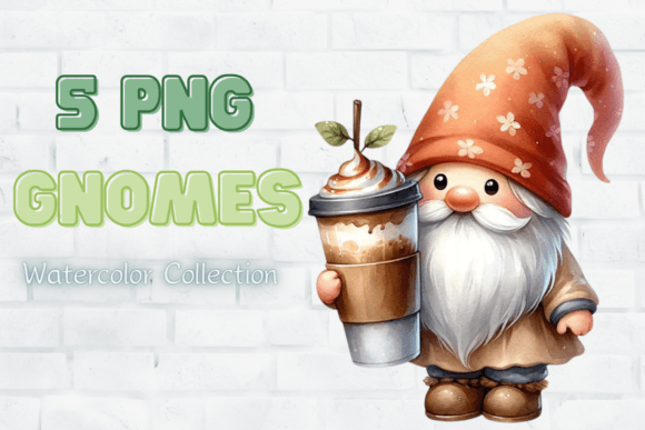 Watercolor Coffee Lover Gnomes Clipart