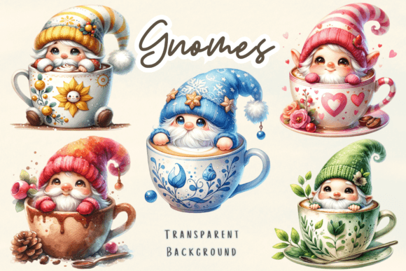 Watercolor Gnomes Coffee Cup Clipart