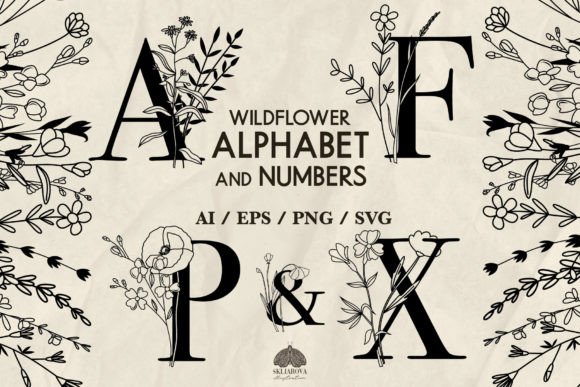 Wildflower Alphabet and Numbers SVG PNG