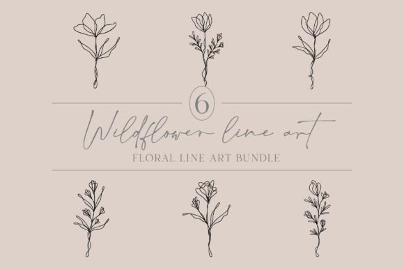 Wildflower Line Art Bundle of 6